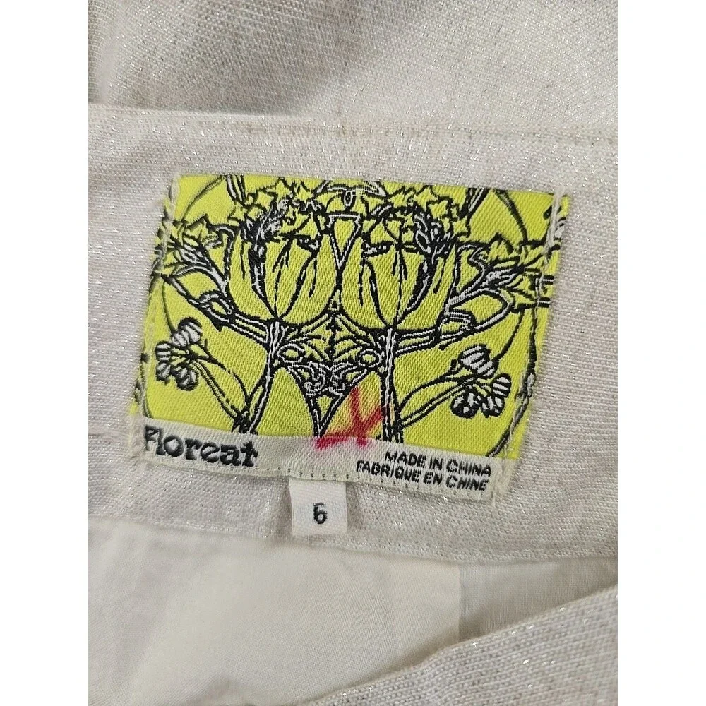 Anthropologie Floreat Linen Blend Beaded Embroidered Skirt 6 Oatmeal Hippie Boho
